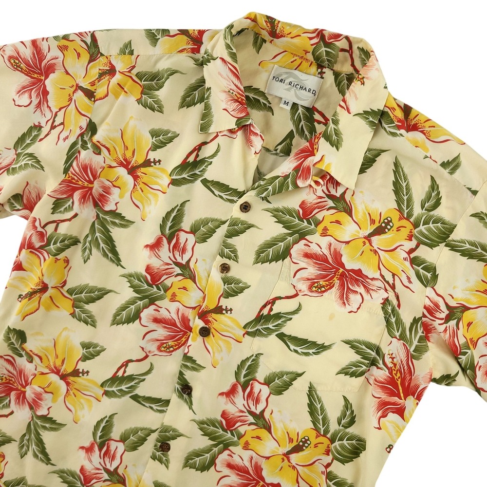 Tori Richard Shirt Mens M Floral Hawaiian Short Sleeve Button Up Rayon Camp